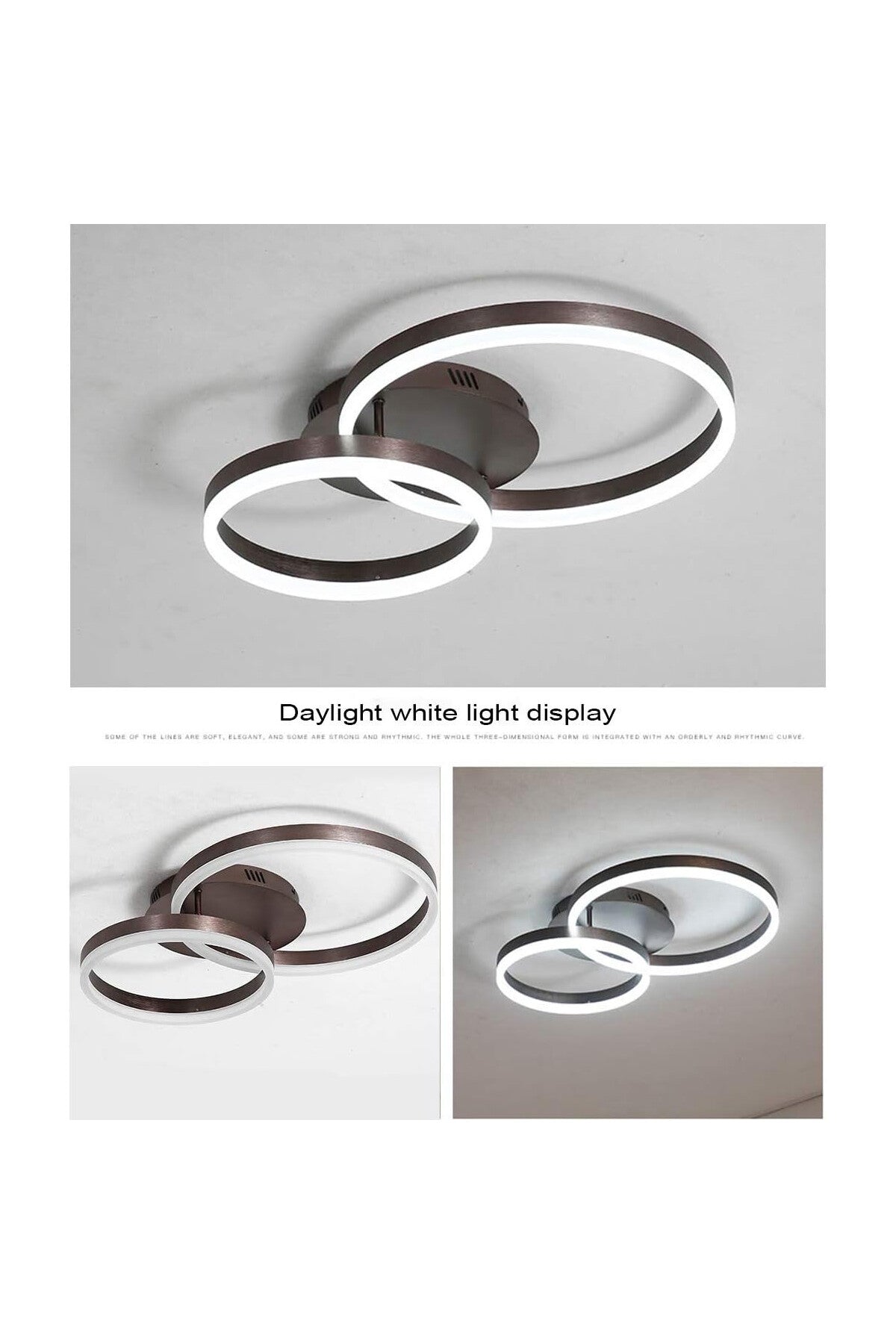 Plafonieră LED neagră, 2 inele, Wi-Fi, telecomandă, dimabilă, 120 W