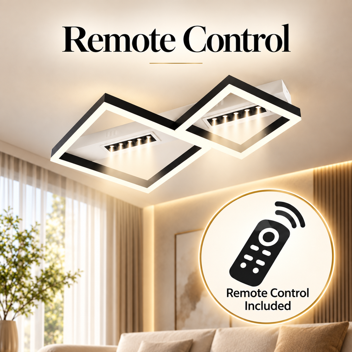 Plafonieră LED 60 W, 3000 lm, Wi-Fi, telecomandă, 3 culori de lumină