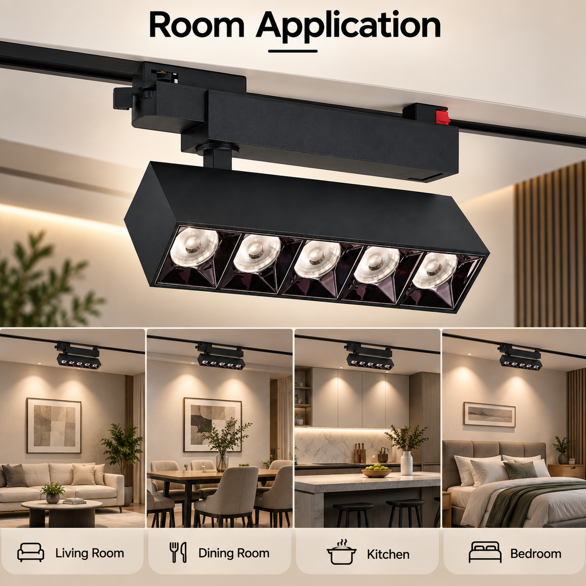Spot LED pentru șină, 30 W, 4000 K, negru, orientabil