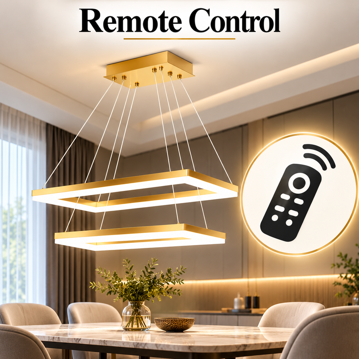 Plafonieră LED pătrată aurie 50+30 cm, Wi-Fi, telecomandă, 3 culori