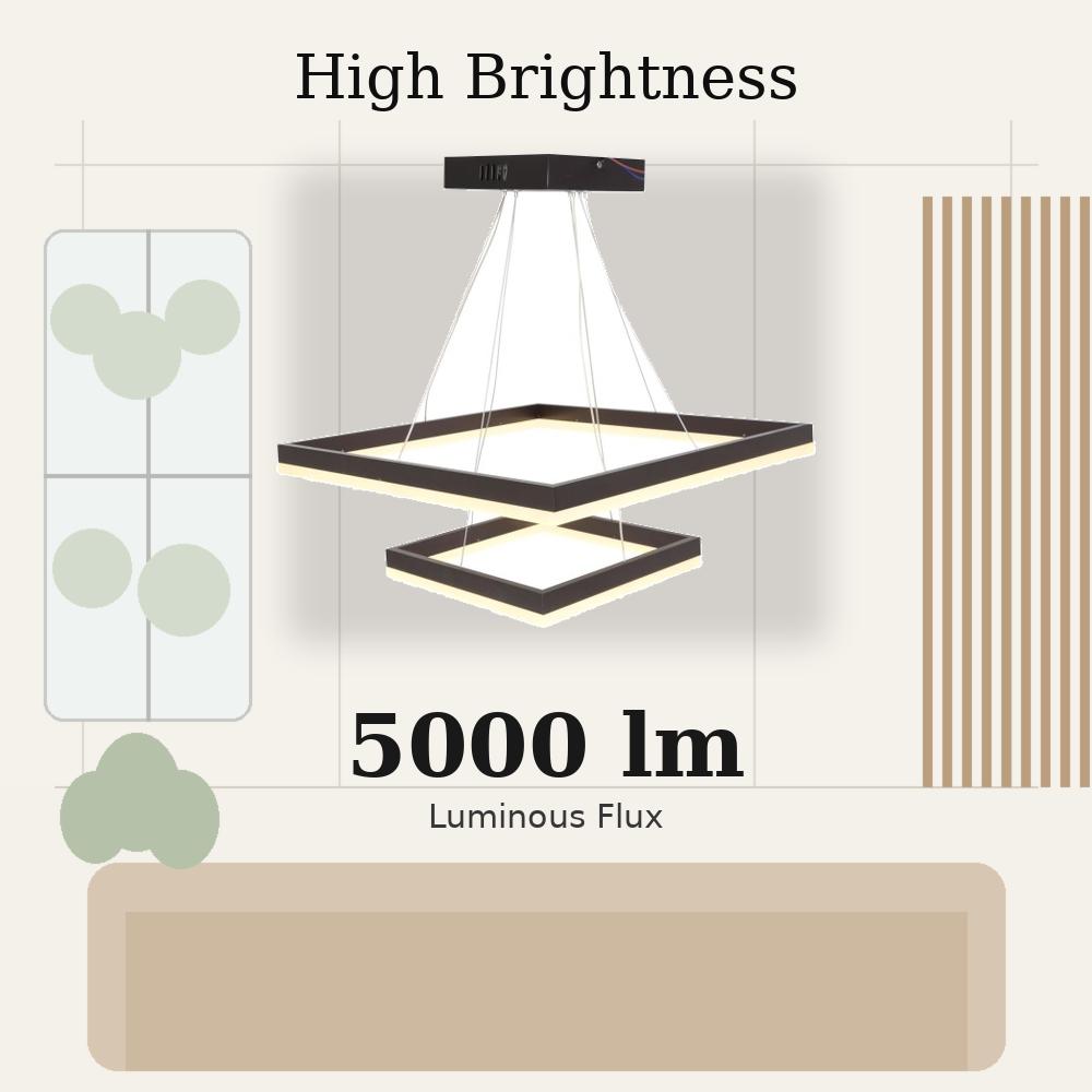 Plafonieră LED 112 W 50+30 cm, Wi-Fi, telecomandă, 3 culori, maro cafea