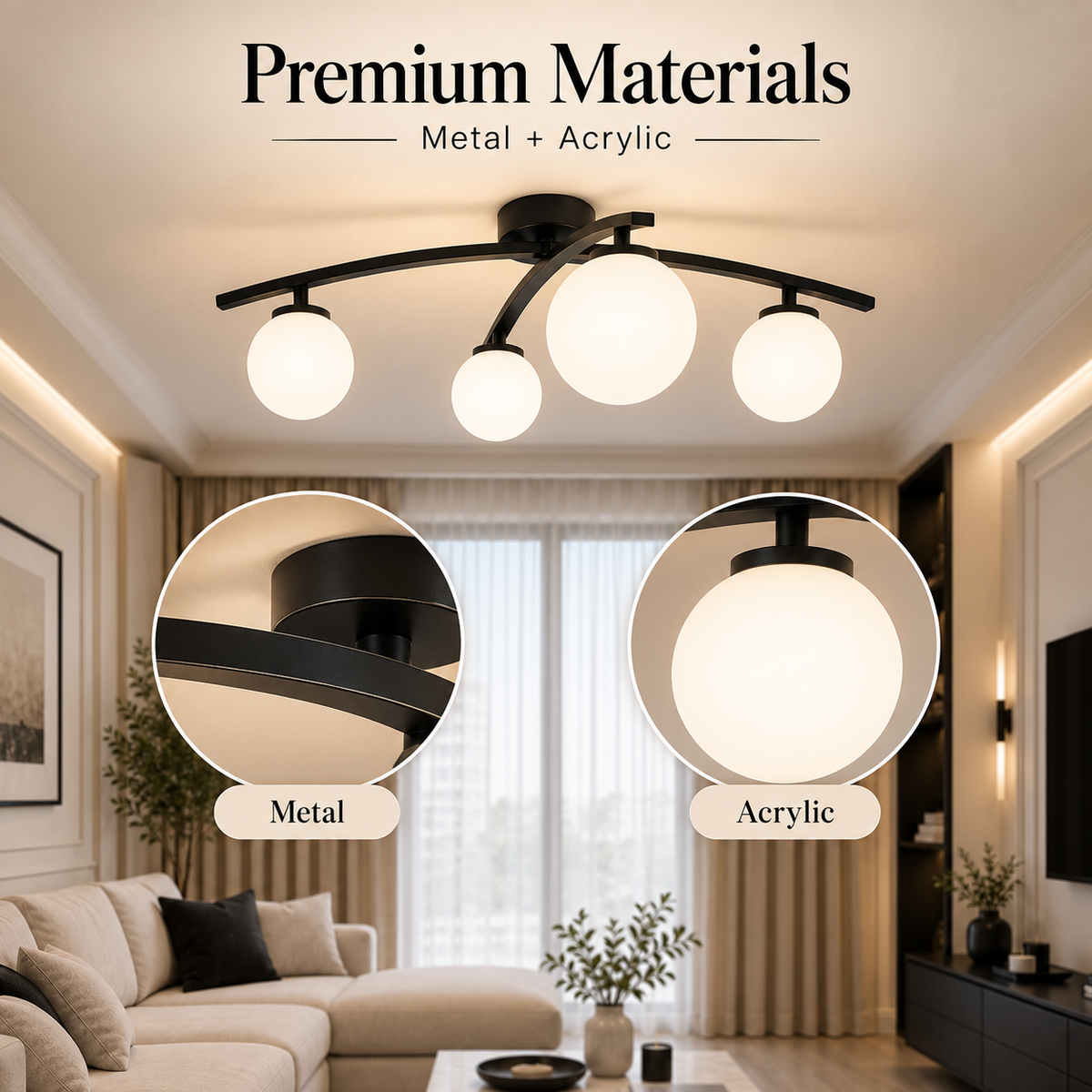 Plafonieră modernă albă, 4 surse de lumină, E27, metal și acril