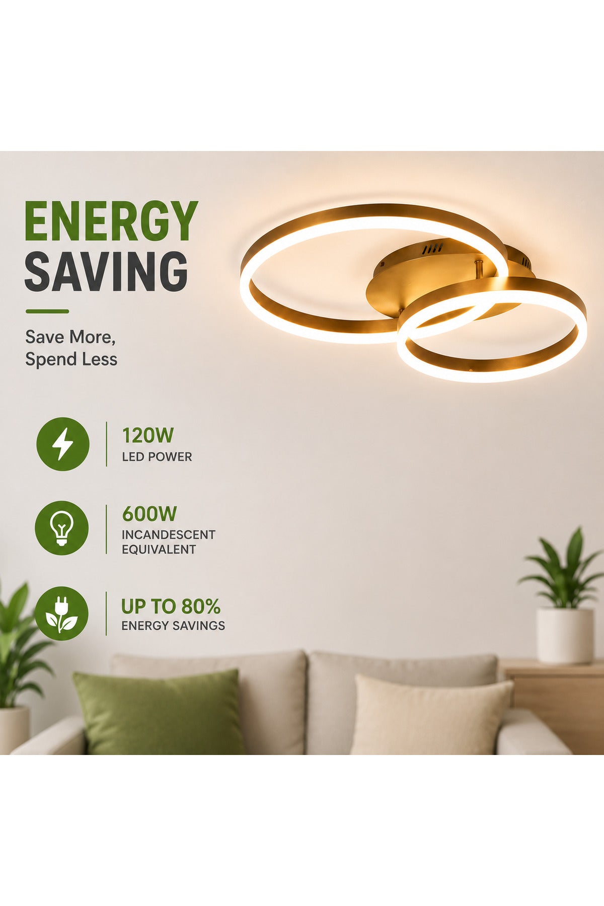 Plafonieră LED 120W, 2 inele, dimabilă WiFi, telecomandă, maro cafea
