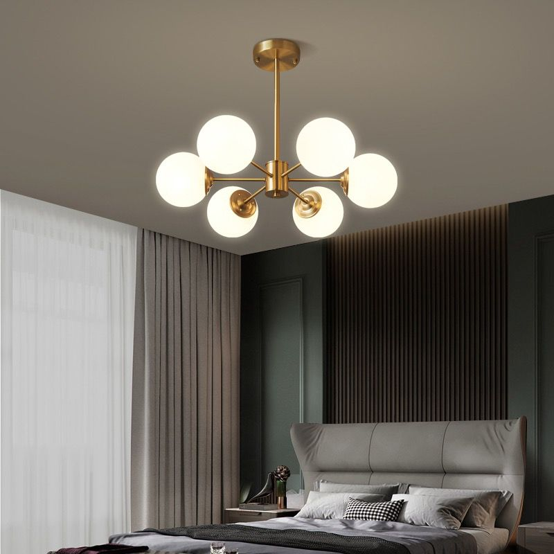 Lustră de tavan cu 6 globuri E27, metal și acril, aurie, Ø49 × 60 cm