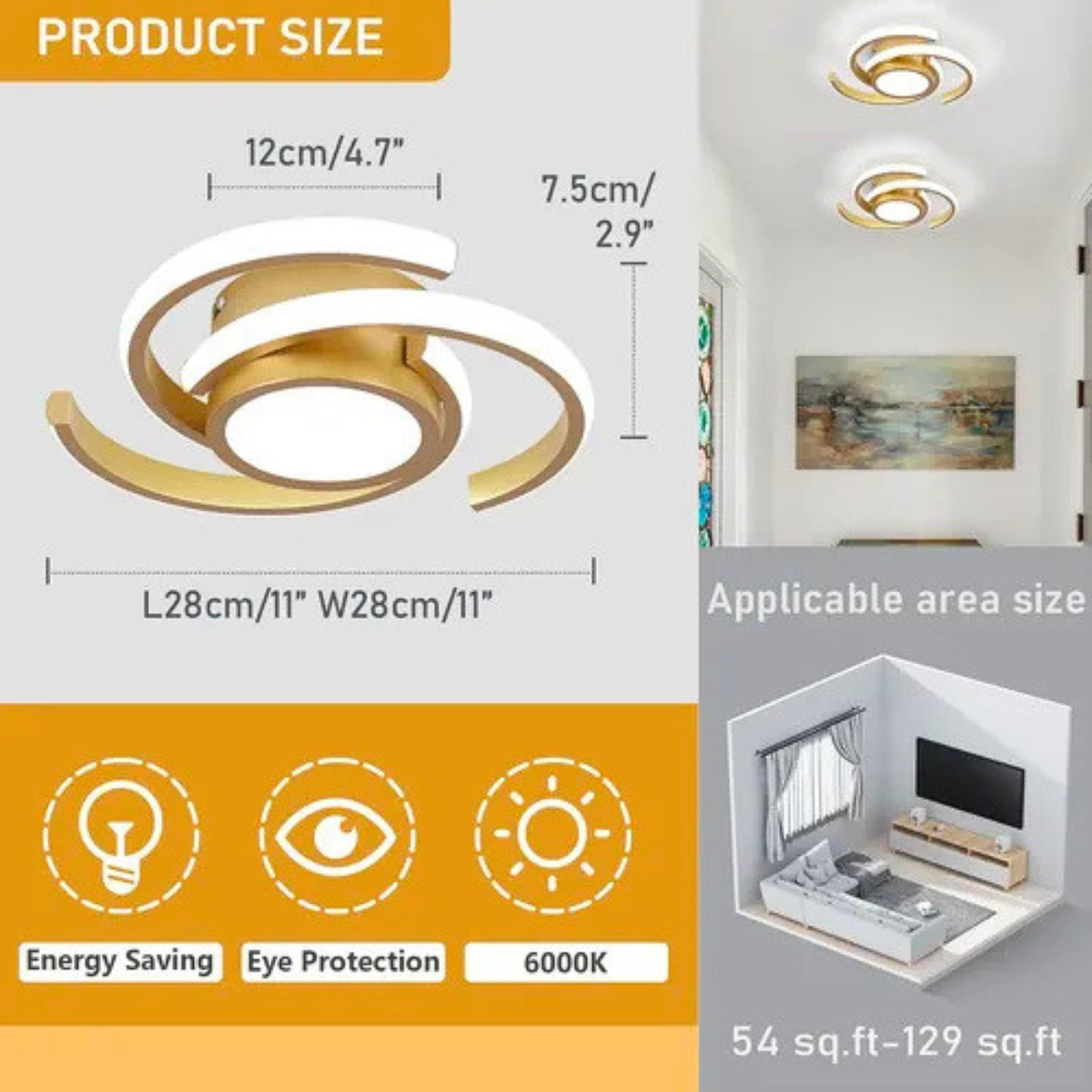 Plafonieră LED cu design curbat, 20 W, 6500 K, 24 cm, nedimabilă