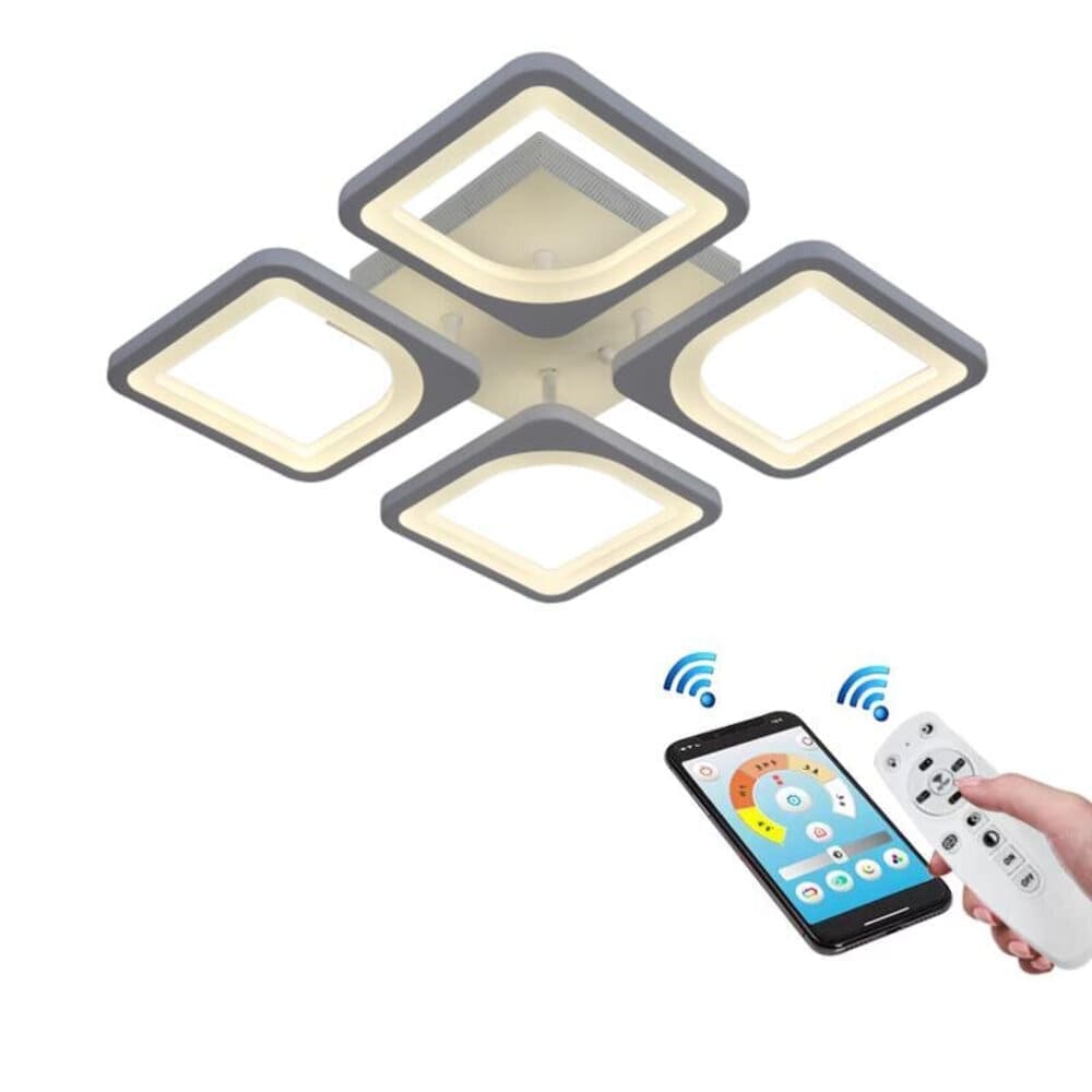 Plafonieră LED neagră, dimabilă, Wi-Fi și telecomandă, 42 x 42 cm