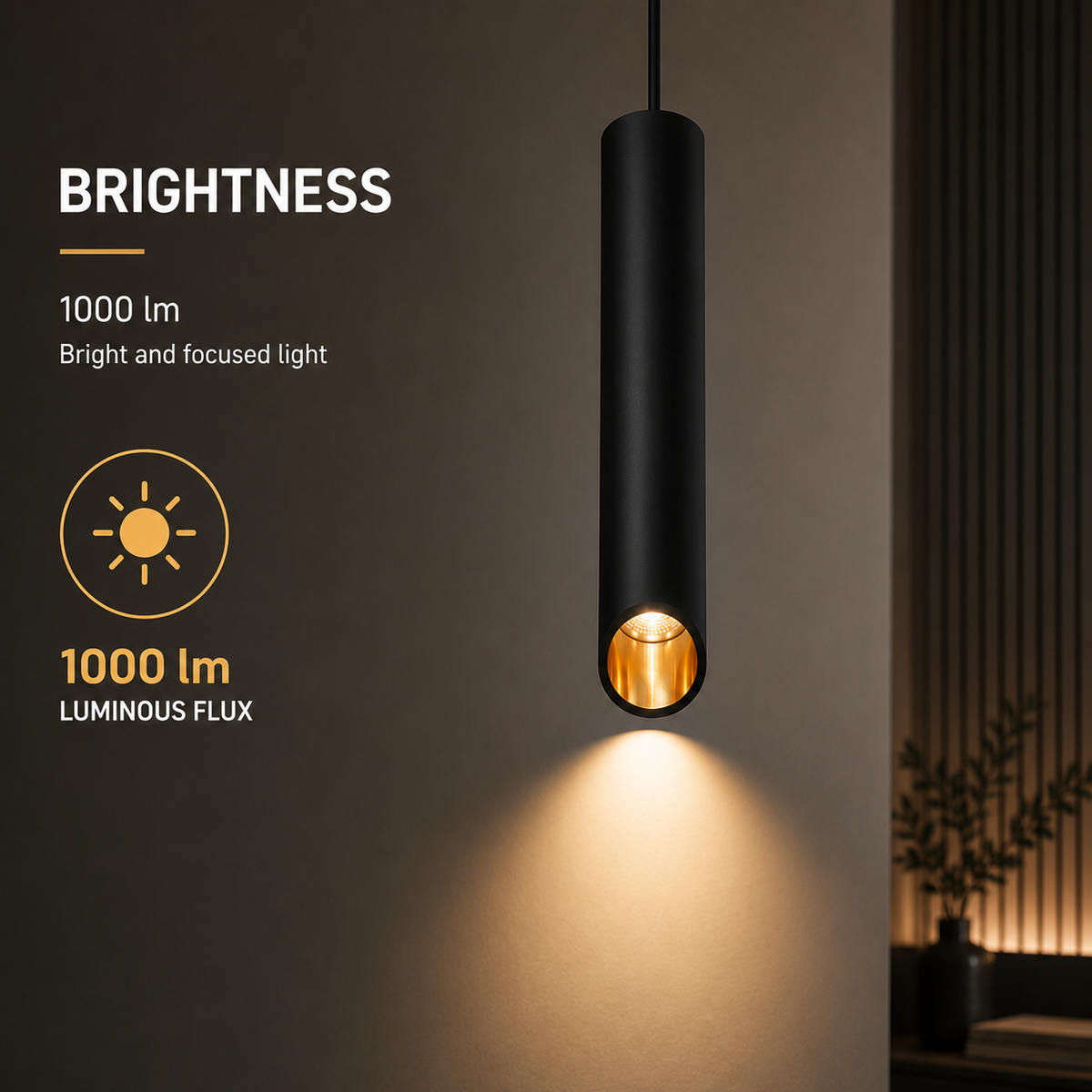 Pendul LED negru, 12 W, 1000 lm, lumină neutră 4000 K