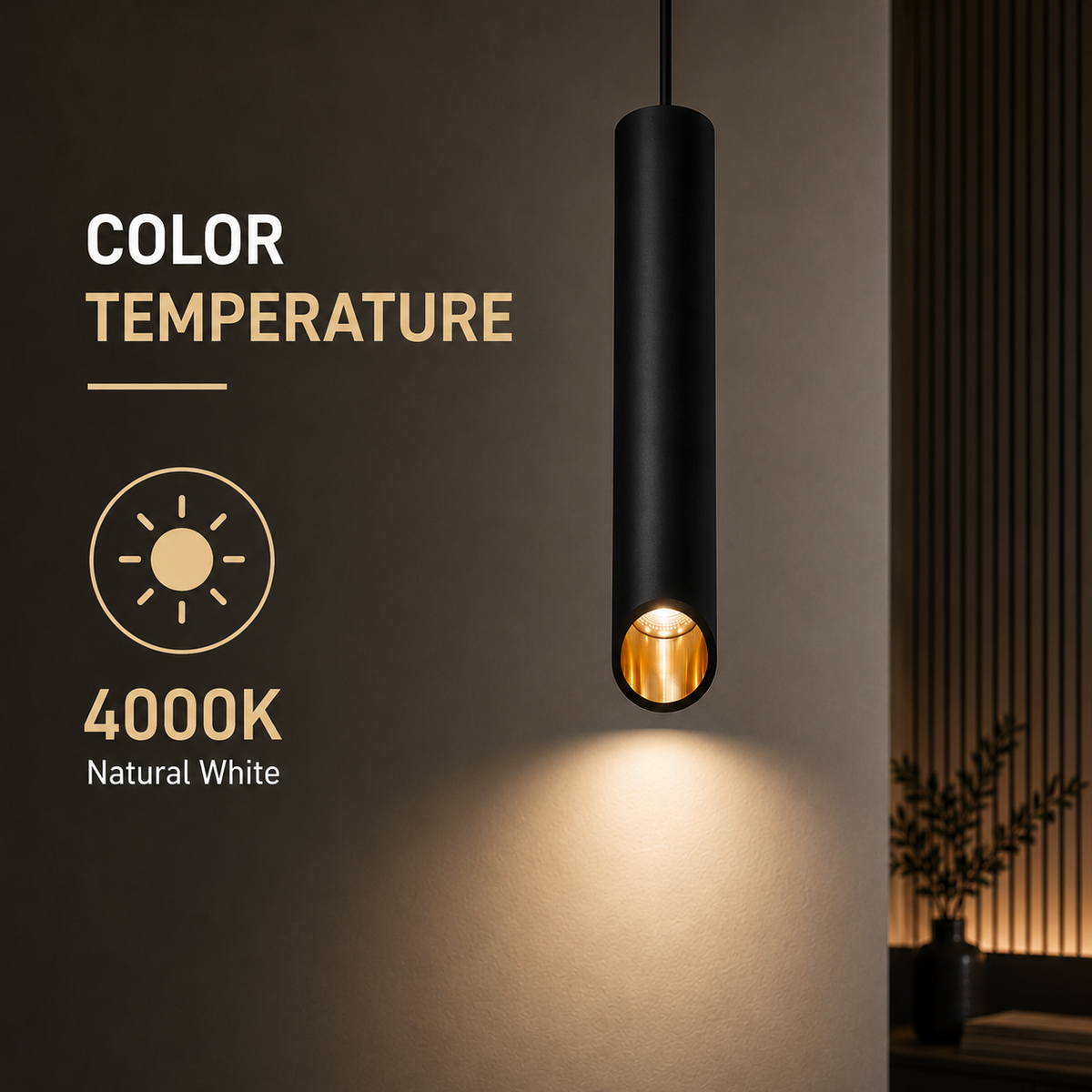 Pendul LED negru, 12 W, 1000 lm, lumină neutră 4000 K