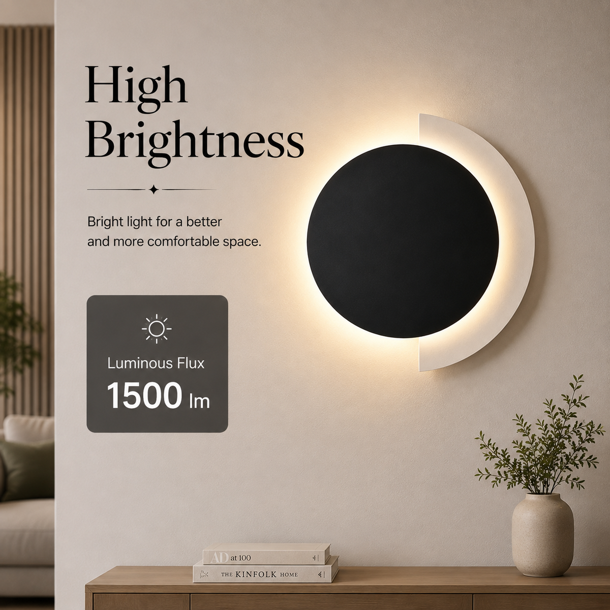 Aplică LED de perete neagră Ø30 cm, 26 W, 1500 lm, 3 culori de lumină