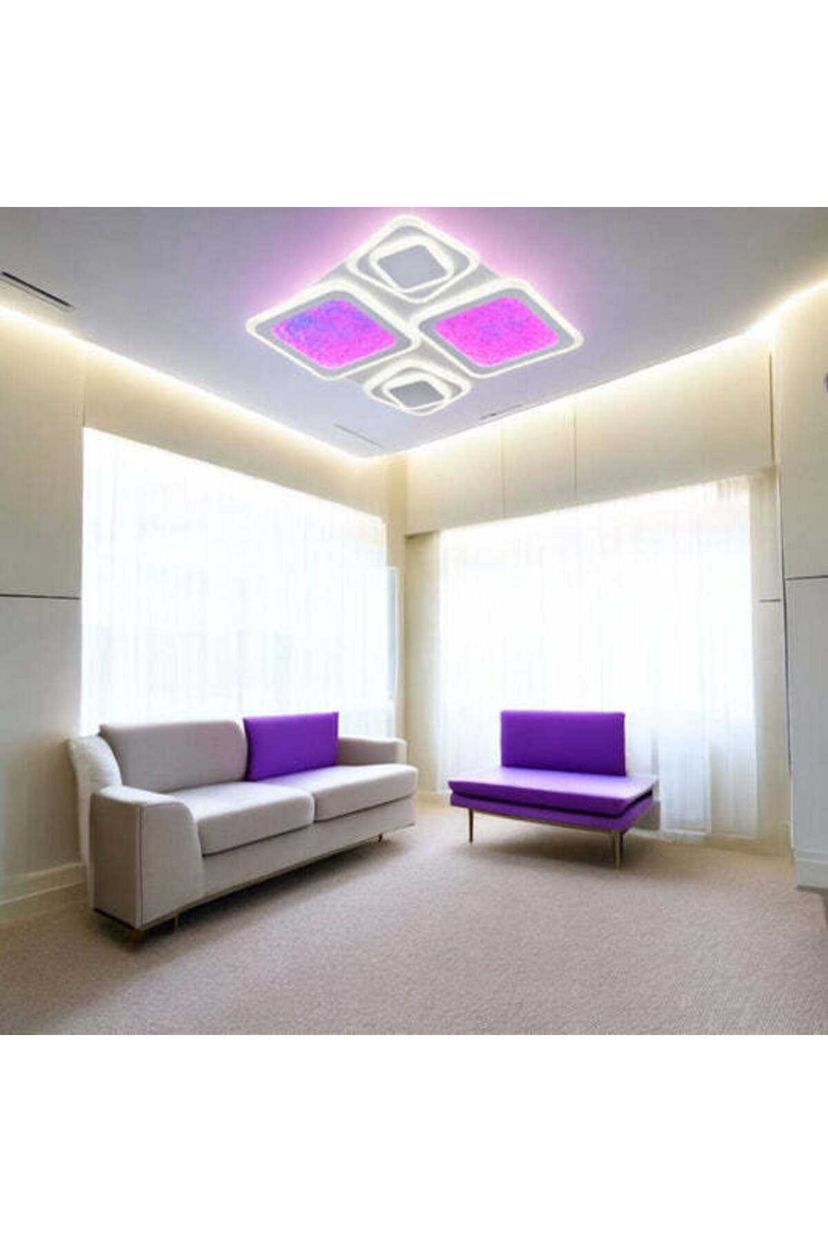 Plafonieră LED RGB SIERA, design cu 4 pătrate, cu telecomandă