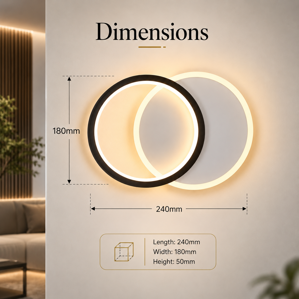 Aplică LED de perete neagră, 10 W, 3 temperaturi de culoare, 24 x 18 cm
