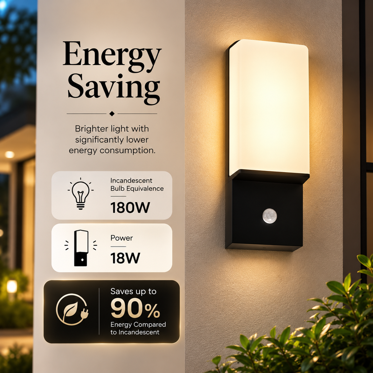 Aplica LED de perete exterior 18 W, cu senzor de mișcare, 3 culori, alb