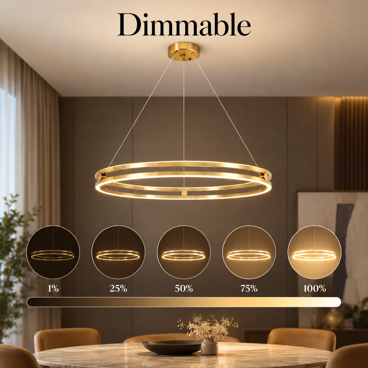 Plafonieră LED aurie, 40 cm, dimabilă, Wi-Fi și telecomandă
