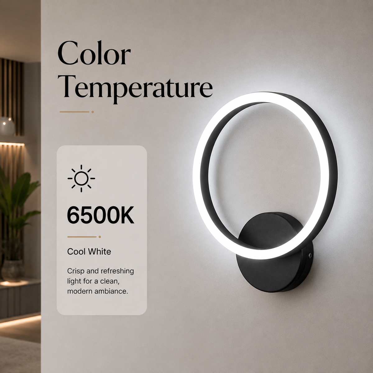 Aplica LED de perete neagră, 12 W, 1200 lm, 3 temperaturi de culoare
