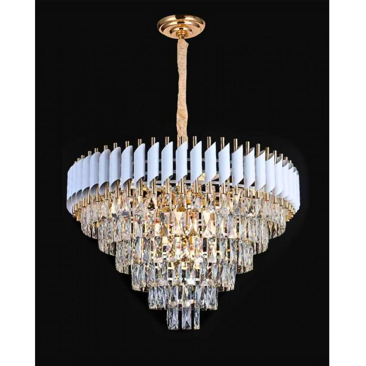 Candelabru de plafon din cristal K9, 50 cm, alb și auriu, E14
