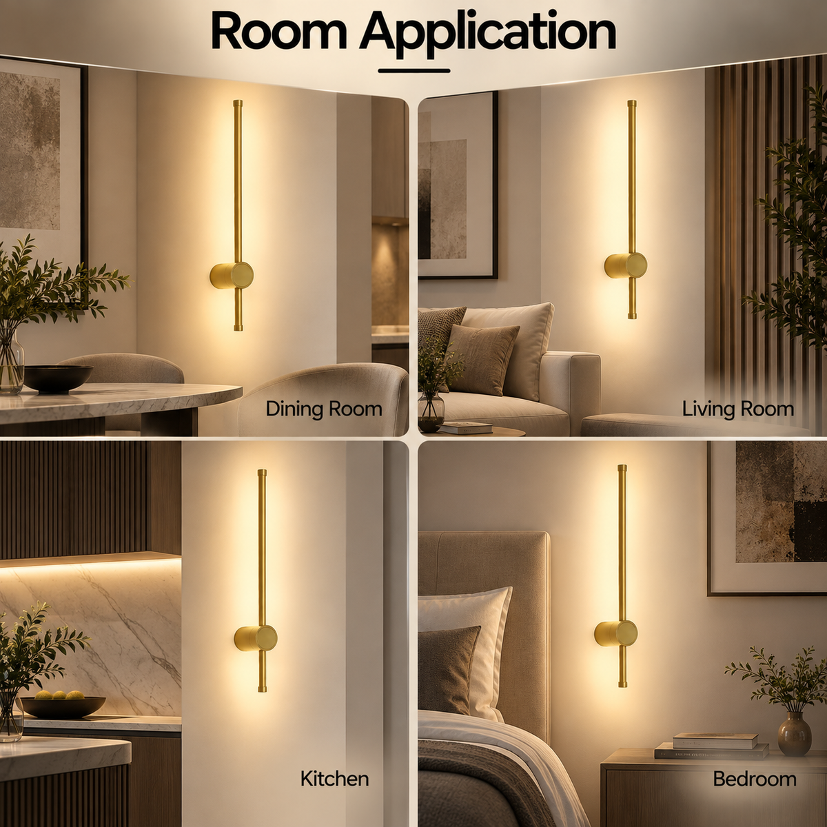 Aplică LED de perete, 60 cm, 22 W, 3 temperaturi de culoare, aurie