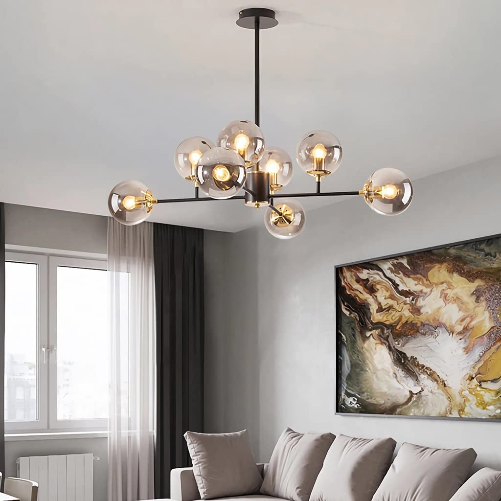 Lustră din metal și sticlă fumurie, 8 x E27, 65 x 100 cm
