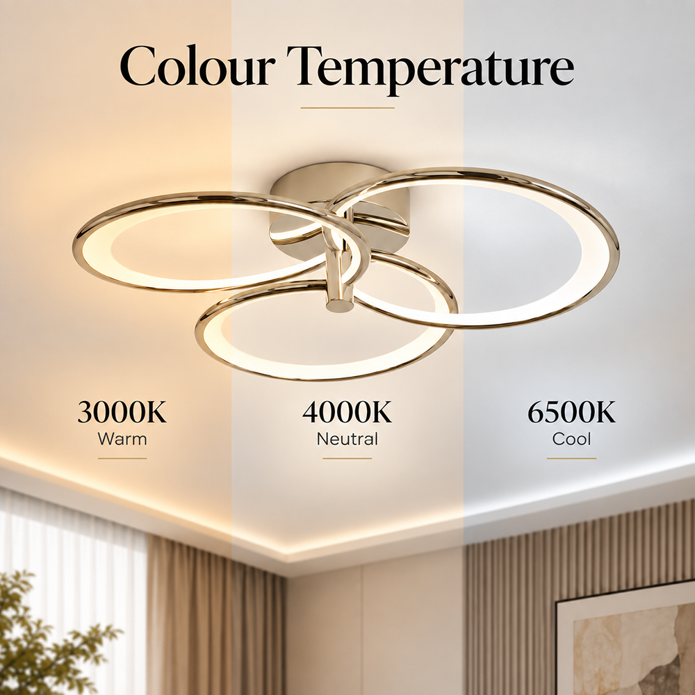 Plafonieră LED argintie, 52 cm, dimabilă, cu Wi-Fi și telecomandă