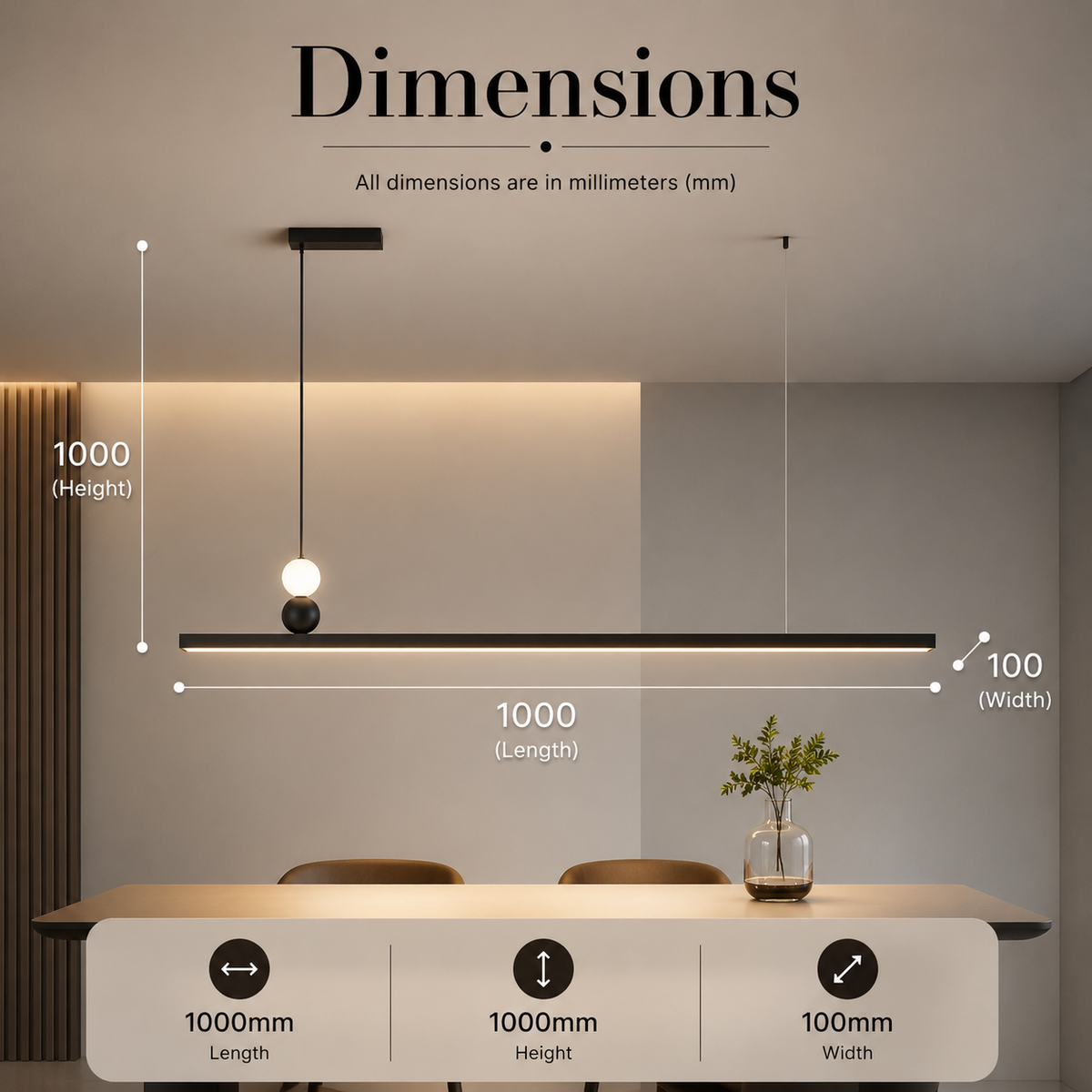 Plafonieră LED neagră 100 cm, 56 W, 3 culori, Wi-Fi și telecomandă
