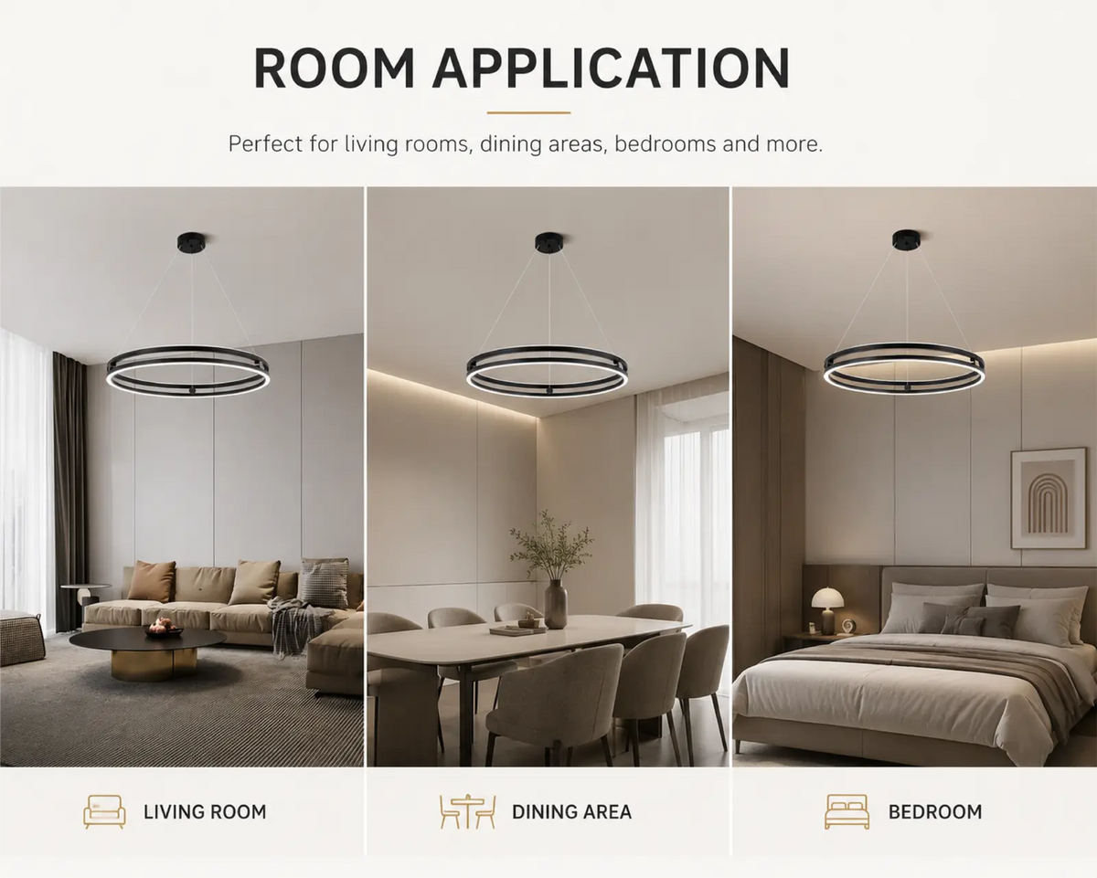 Pendul LED negru, 60 cm, dimabil, cu telecomandă, 3 culori de lumină