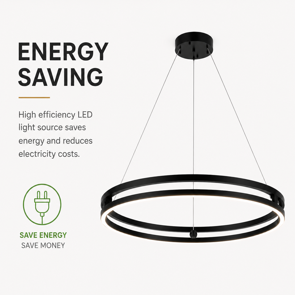 Pendul LED negru, 60 cm, dimabil, cu telecomandă, 3 culori de lumină