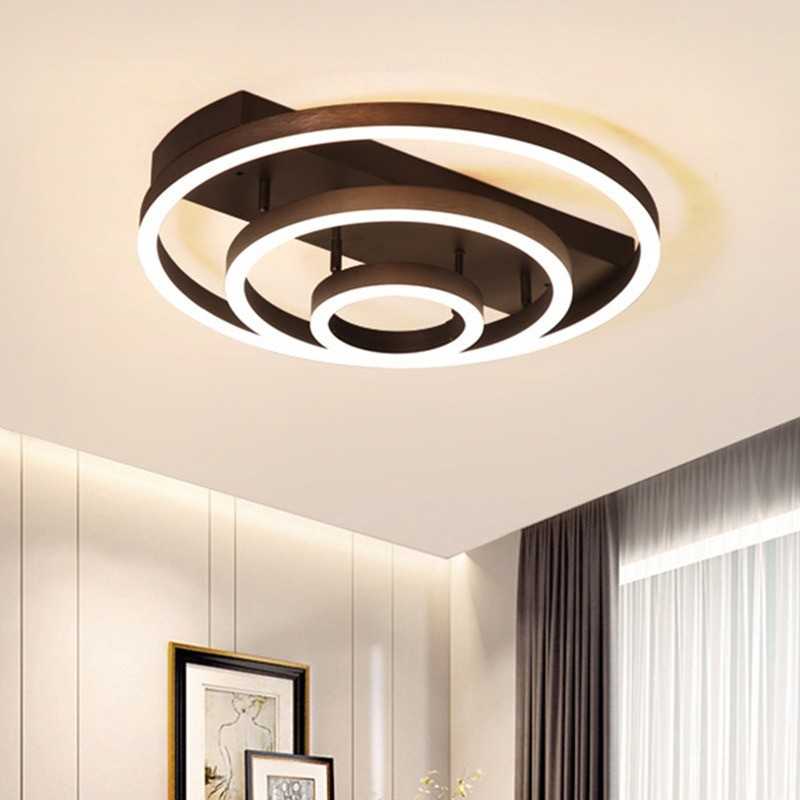 Plafonieră LED 60 cm, 8000 lm, dimabilă, Wi-Fi, telecomandă, maro cafea