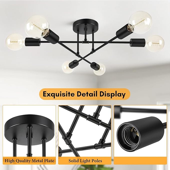 Plafonieră modernă neagră E27, diametru 60 cm