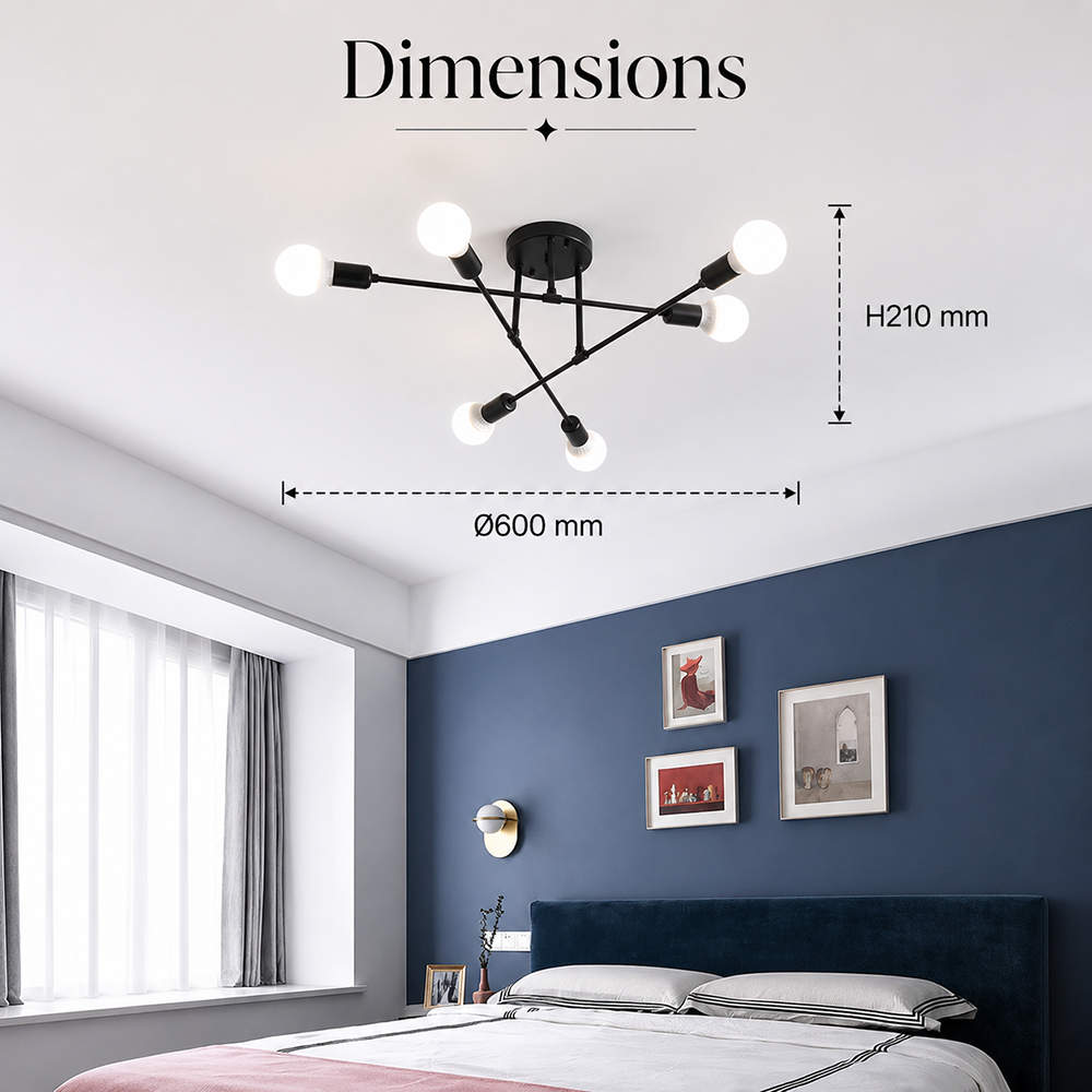 Plafonieră modernă neagră E27, diametru 60 cm