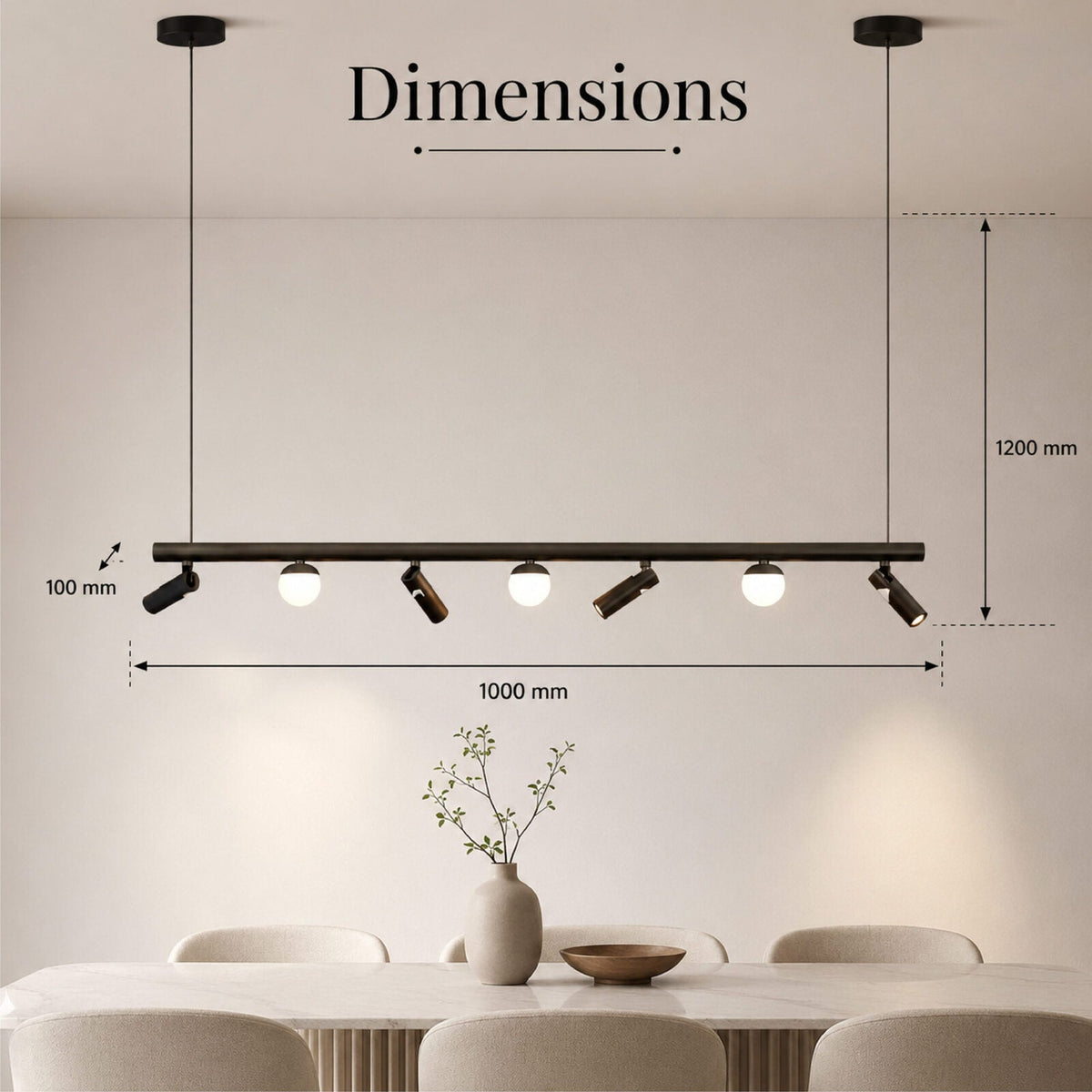 Plafonieră LED neagră cu 7 spoturi, 27 W, 2600 lm, 4000 K, 100 cm