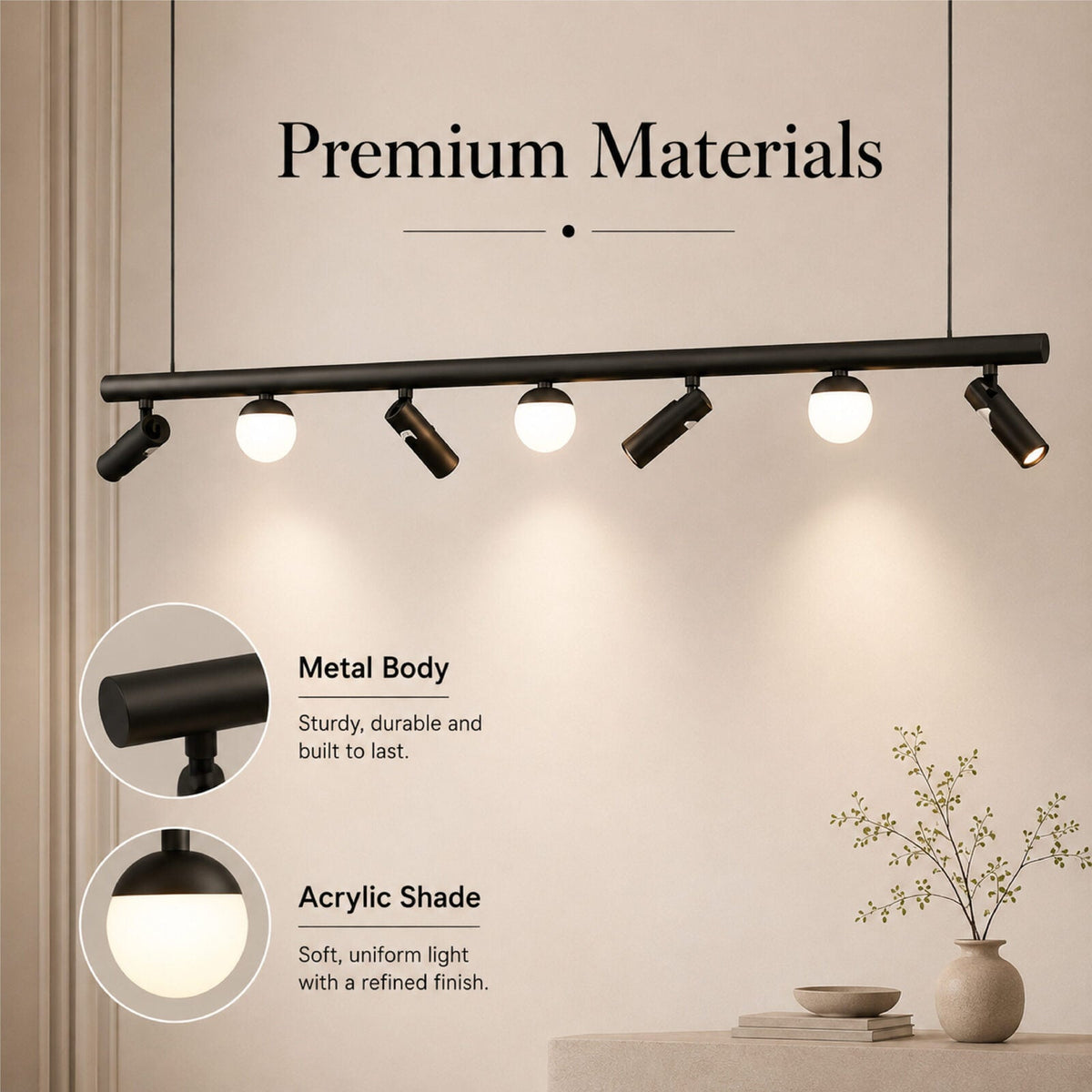 Plafonieră LED neagră cu 7 spoturi, 27 W, 2600 lm, 4000 K, 100 cm