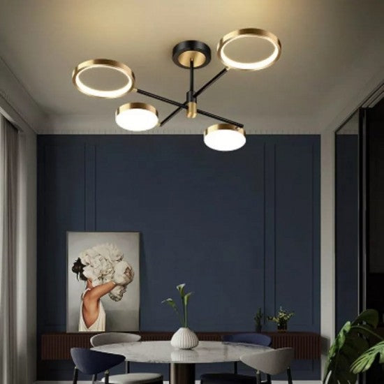 Plafonieră LED 75 cm, Wi-Fi, dimabilă, telecomandă, 3 culori, negru/auriu