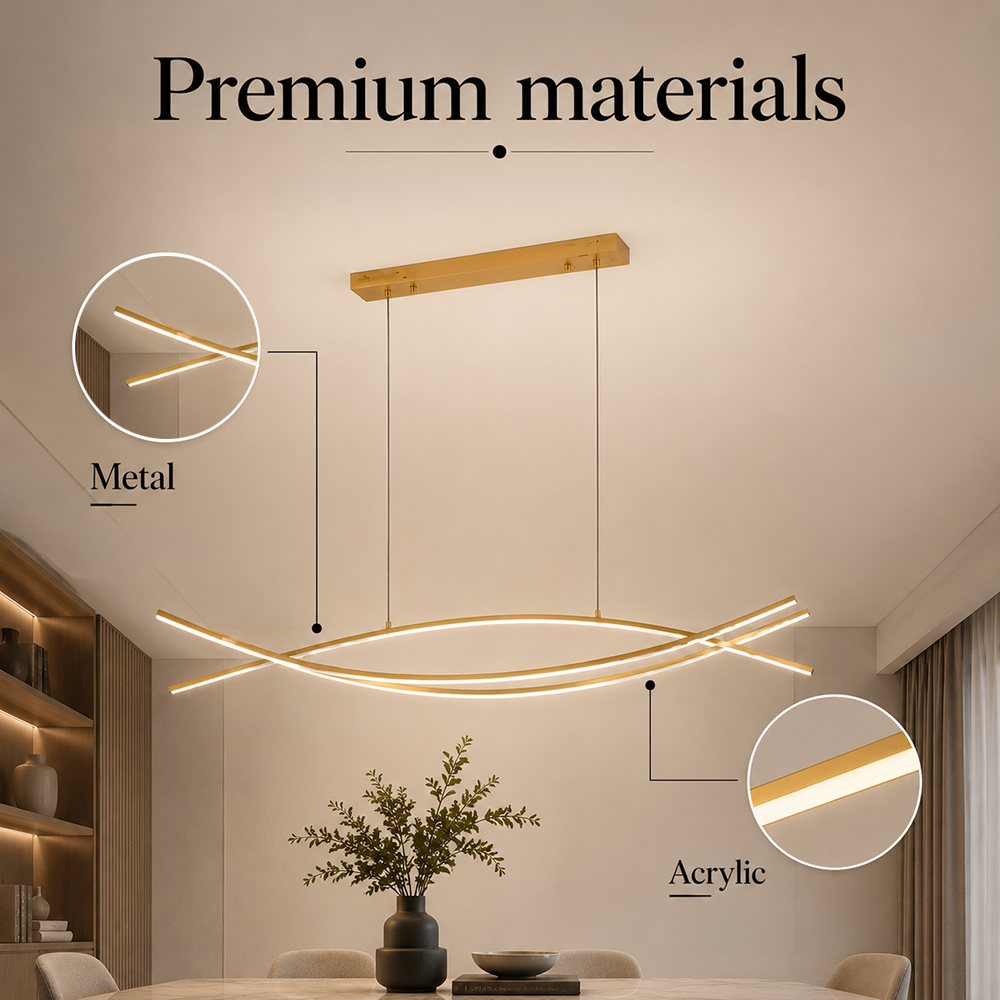 Plafonieră LED aurie 120 cm, 80 W, 3 culori, cu telecomandă