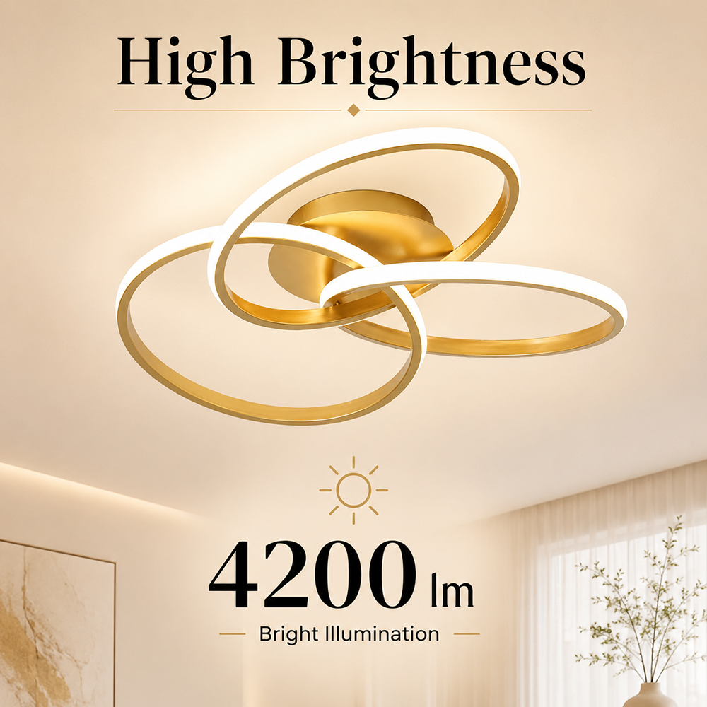 Plafonieră LED aurie 84 W dimabilă, Wi-Fi, telecomandă, 3 culori