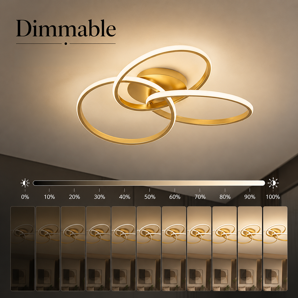 Plafonieră LED aurie 84 W dimabilă, Wi-Fi, telecomandă, 3 culori