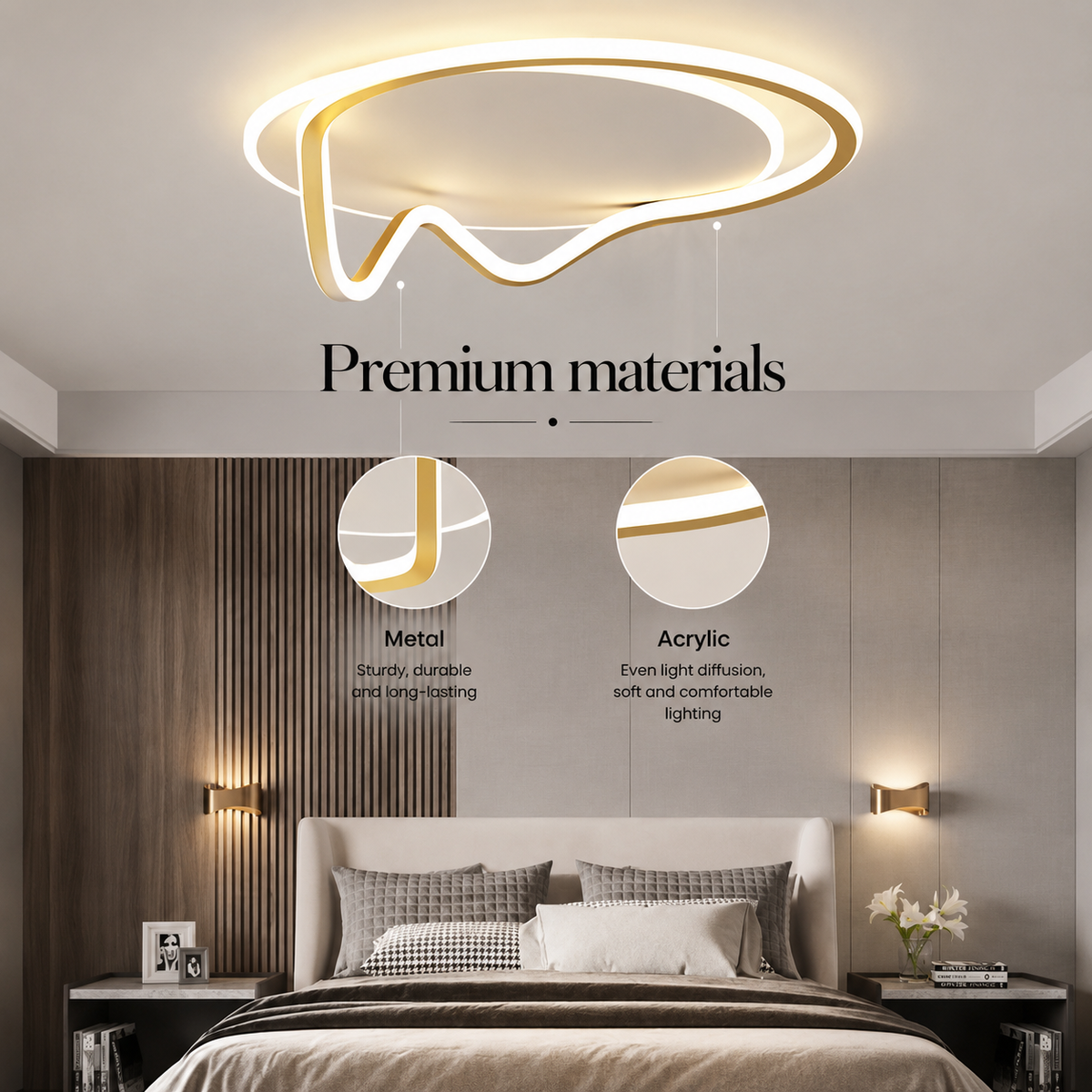 Plafonieră LED aurie, dimabilă, Wi-Fi, cu telecomandă, 53 cm