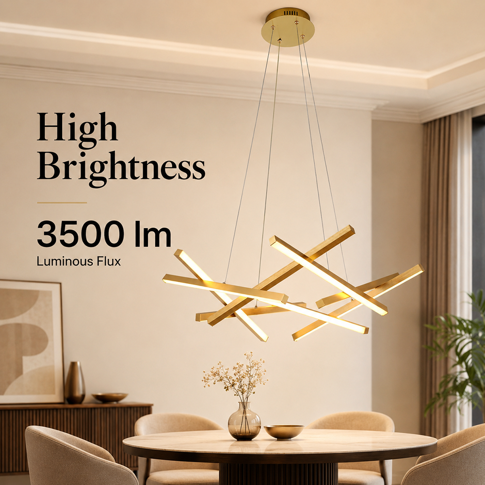 Plafonieră LED aurie, 70 cm, 76 W, dimabilă, Wi-Fi și telecomandă