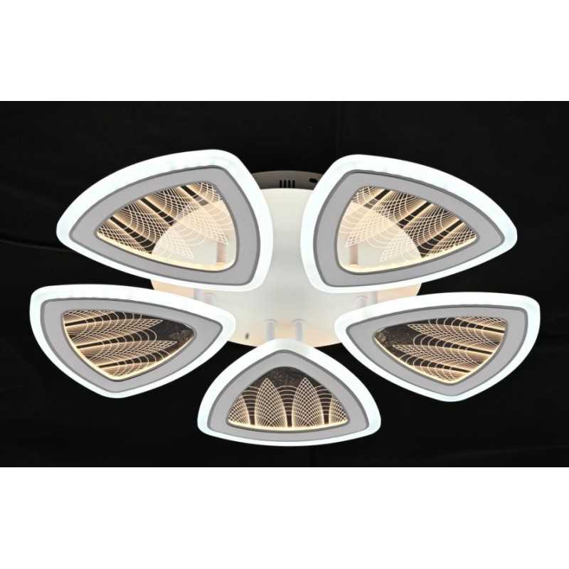 Plafonieră LED albă, 56 cm, 5 surse, dimabilă, Wi-Fi și telecomandă