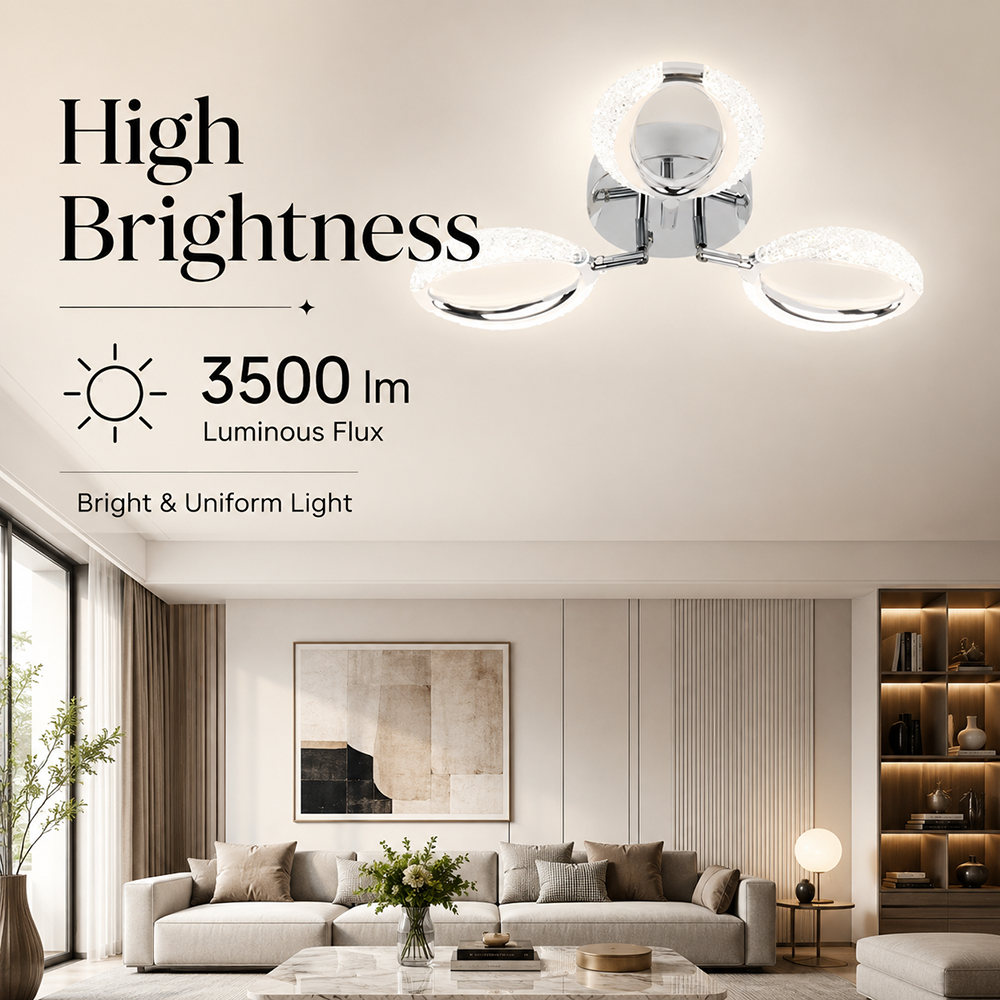 Plafonieră LED argintie 56W, Wi-Fi, telecomandă, dimabilă, 3 culori