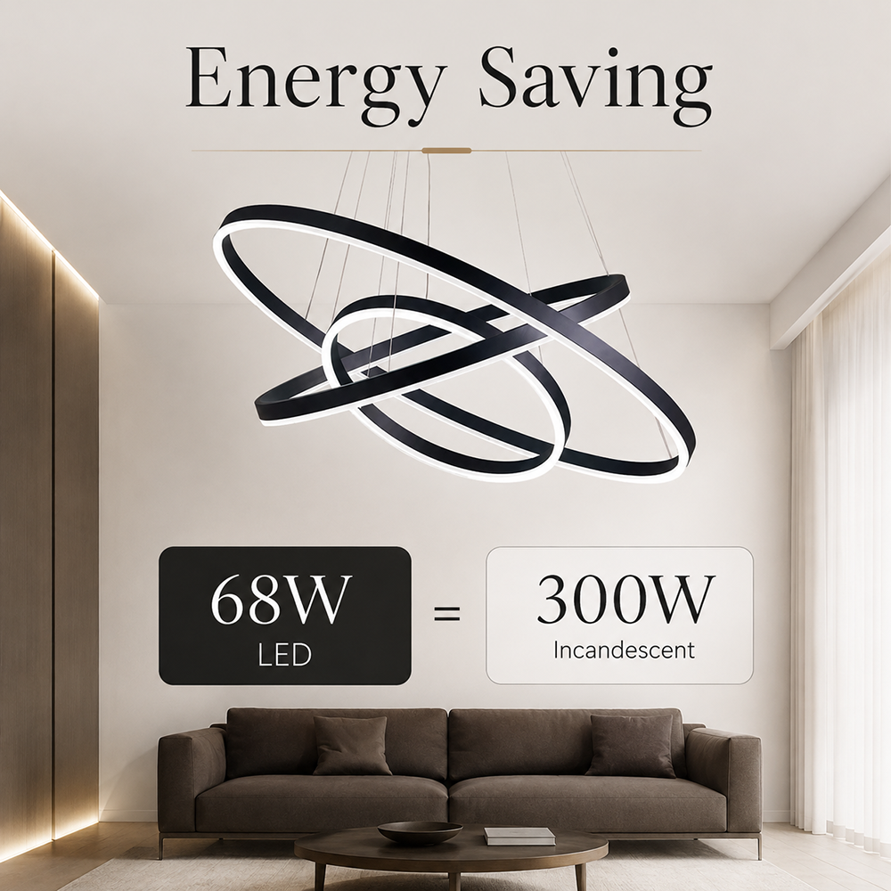 Plafonieră LED tip inel, neagră, dimabilă cu telecomandă, 60×100×60 cm