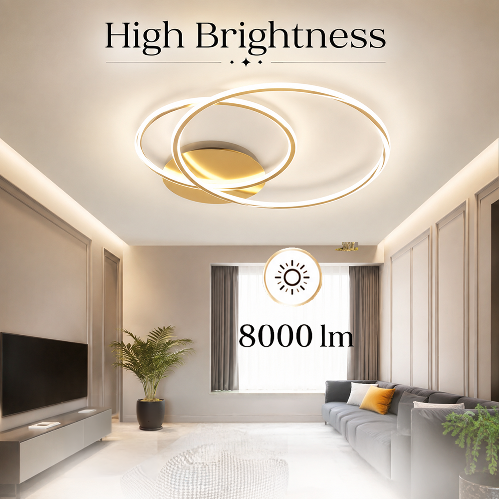 Plafonieră LED aurie dimabilă, Wi-Fi, telecomandă, 3 culori, 150 W