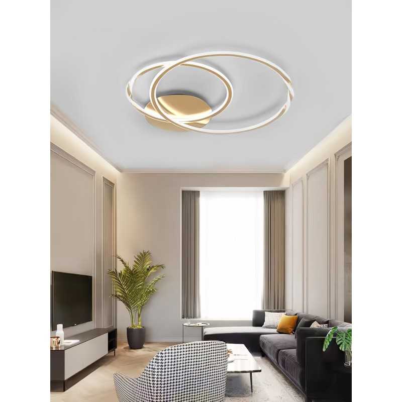 Plafonieră LED aurie dimabilă, Wi-Fi, telecomandă, 3 culori, 150 W