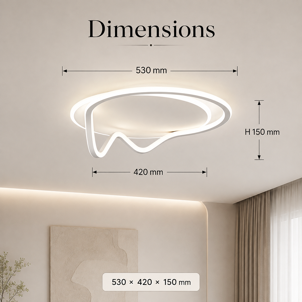 Plafonieră LED albă, dimabilă, WiFi și telecomandă, 3 culori, 53 cm