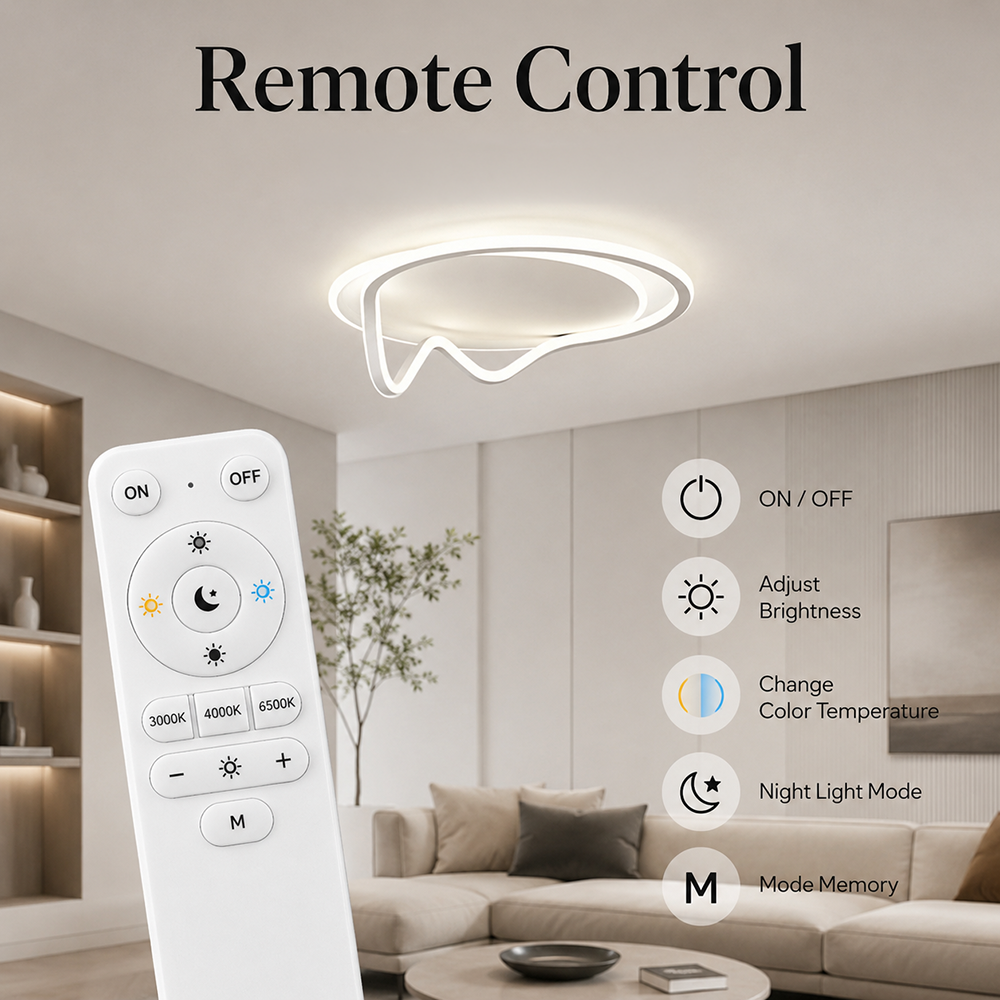 Plafonieră LED albă, dimabilă, WiFi și telecomandă, 3 culori, 53 cm