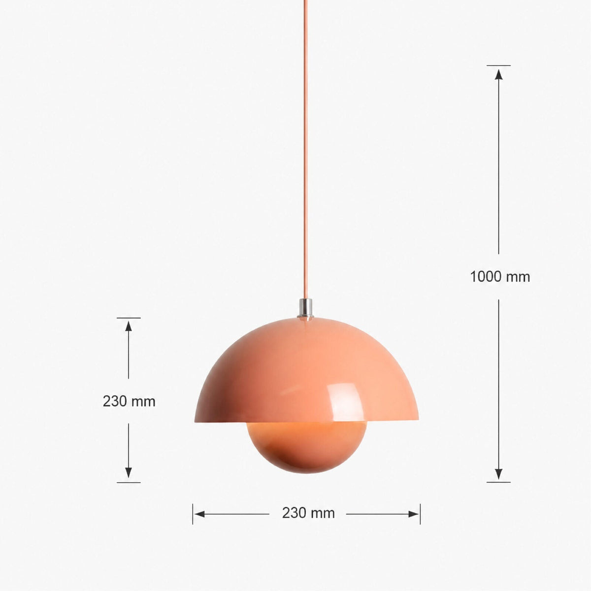Pendul metalic roz E27, diametru 23 cm, înălțime 100 cm