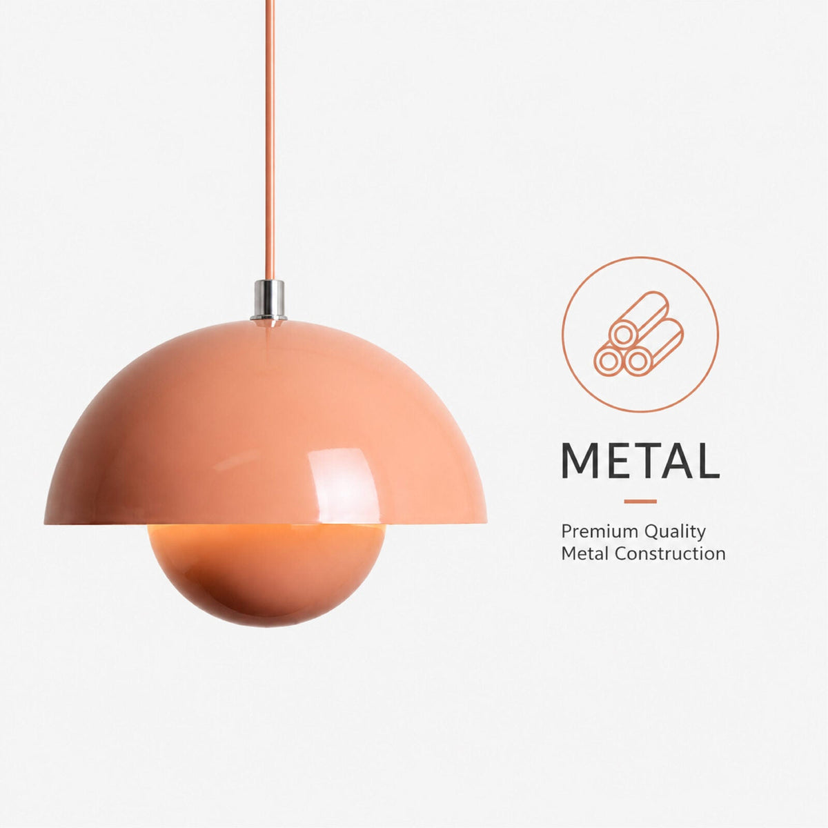 Pendul metalic roz E27, diametru 23 cm, înălțime 100 cm