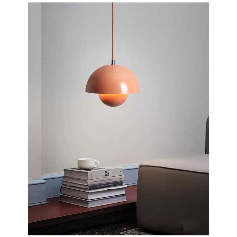 Pendul metalic roz E27, diametru 23 cm, înălțime 100 cm