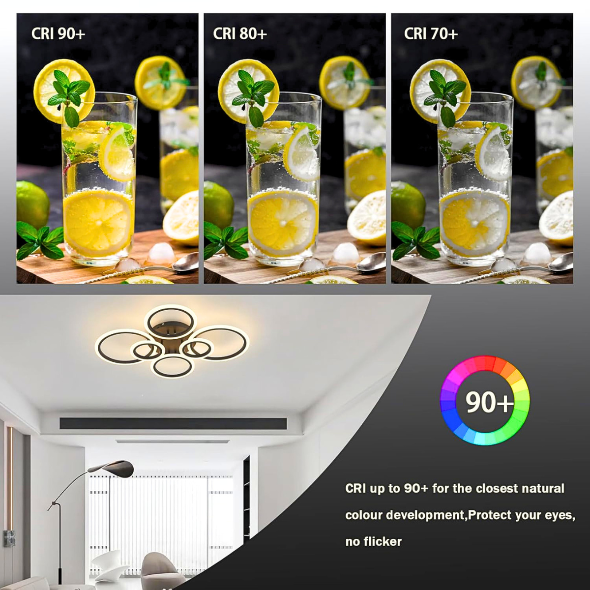 Lustră LED suspendată cu 6 cercuri, maro cafea, telecomandă, 75x55 cm