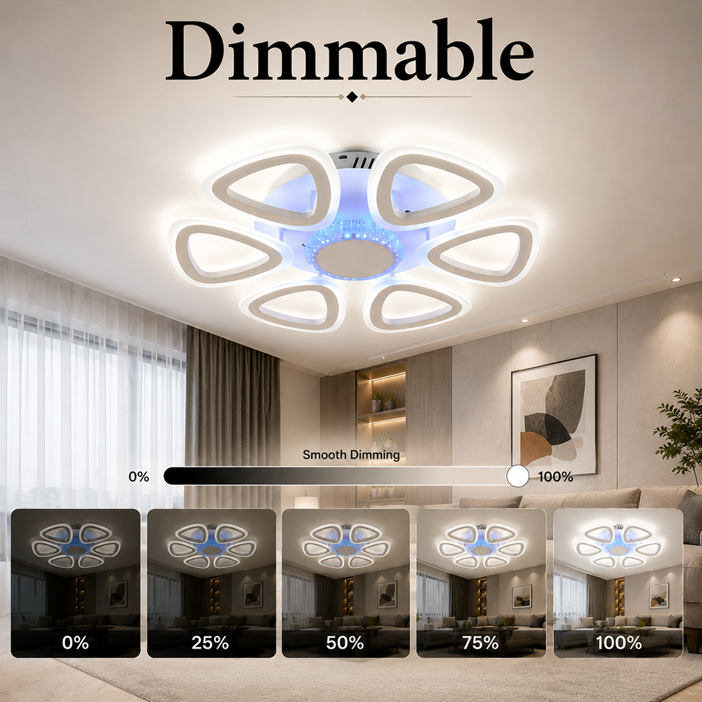 Plafonieră LED RGB dimabilă, Wi-Fi, telecomandă, 6 surse, 120 W, 52 cm