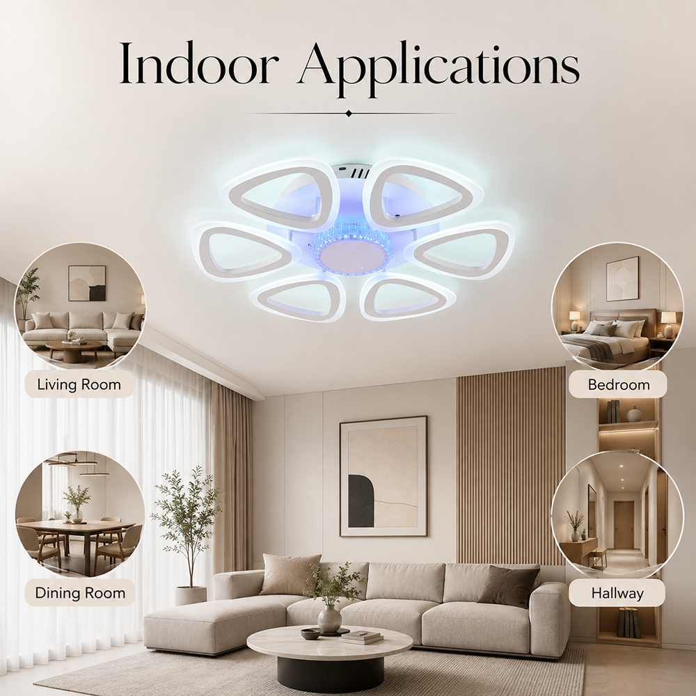 Plafonieră LED RGB dimabilă, Wi-Fi, telecomandă, 6 surse, 120 W, 52 cm