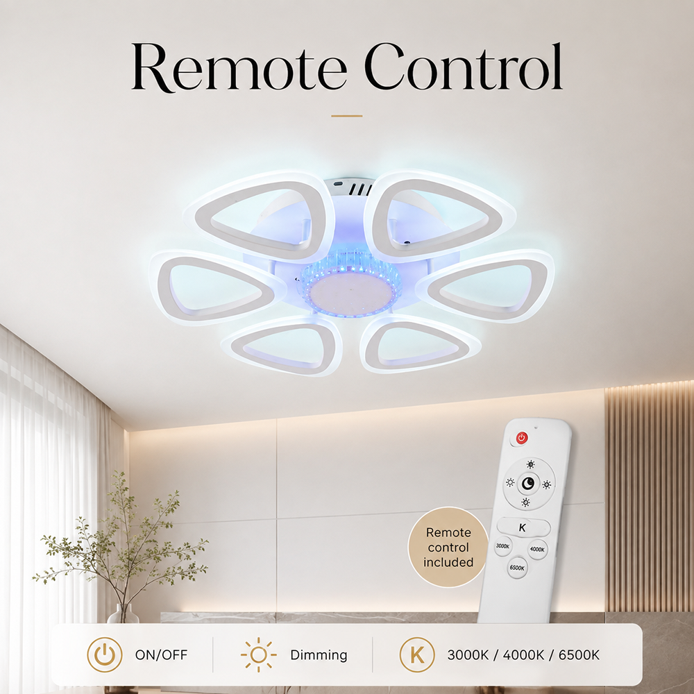 Plafonieră LED RGB dimabilă, Wi-Fi, telecomandă, 6 surse, 120 W, 52 cm